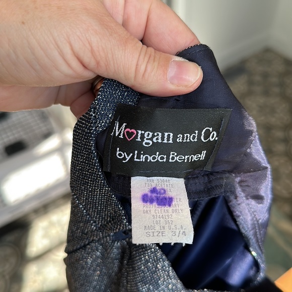 LINDA BERNELL Navy Shimmer A-line Gown - Picture 4 of 4